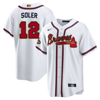 Men's Flex Base Atlanta Braves Jorge Soler 2022 Gold Program White Stitched Jersey