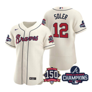 Men's Atlanta Braves Jorge Soler 2021 World Series Champions Stitched Jersey Flex Base Cream