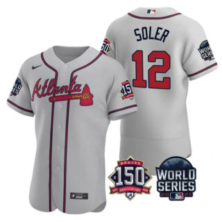 Men's Atlanta Braves Jorge Soler 2021 World Series Stitched Jersey Flex Base Gray