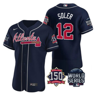 Men's Atlanta Braves Jorge Soler 2021 World Series Stitched Jersey Flex Base Navy