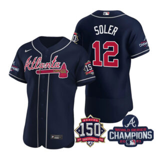 Men's Atlanta Braves Jorge Soler 2021 World Series Champions Stitched Jersey Flex Base Navy