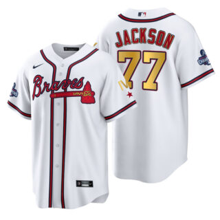 Men's Atlanta Braves Luke Jackson 2022 White Gold Program 4-Time World Series Champions Jersey