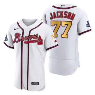 Men's Atlanta Braves Luke Jackson 2022 White Gold Program 4-Time World Series Champions Jersey