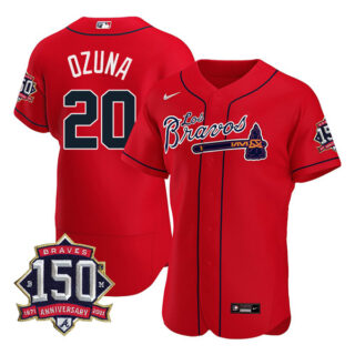 Men's #20 Marcell Ozuna Atlanta Braves Los Bravos Red Stitched Jersey Red