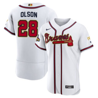 Men's Cool Base Atlanta Braves Matt Olson 2022 Gold Program White Stitched Jersey