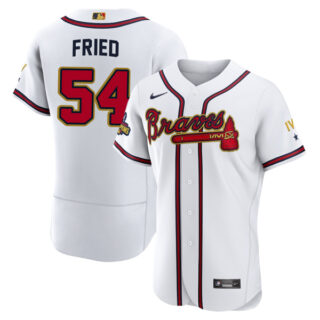 Men's Cool Base Atlanta Braves Max Fried 2022 Gold Program White Stitched Jersey
