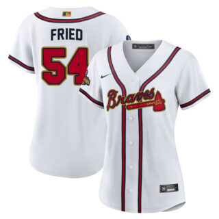 Women's Atlanta Braves Max Fried 2022 Gold Program White Stitched Jersey