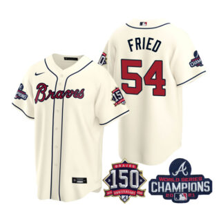 Youth Atlanta Braves Max Fried 2021 World Series Champions Stitched Jersey Cool Base Cream