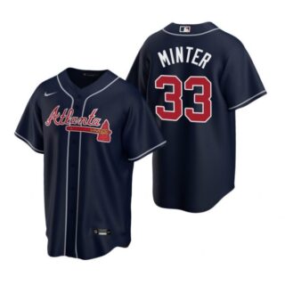 Men's #33 A.J. Minter Atlanta Braves Cool Base Jersey Navy