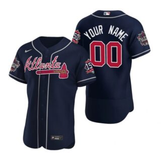 Men's Custom Atlanta Braves Flex Base All Star Jersey Navy