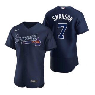 Men's #7 Dansby Swanson Atlanta Braves Flex Base Jersey Navy