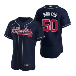 Men's #50 Charlie Morton Atlanta Braves Flex Base Jersey Navy Red