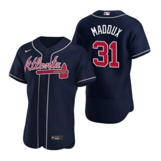 Men's Greg Maddux Atlanta Braves Flex Base Jersey Navy Red