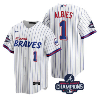 Men's Ozzie Albies Atlanta Braves 2021 World Series Champions White City Jersey