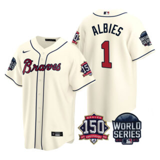 Youth Atlanta Braves Ozzie Albies 2021 World Series Stitched Jersey Cool Base Cream