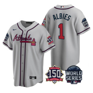 Youth Atlanta Braves Ozzie Albies 2021 World Series Stitched Jersey Cool Base Gray