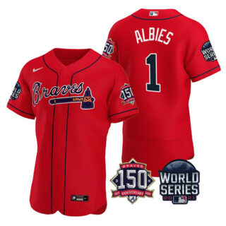 Men's Atlanta Braves Ozzie Albies 2021 World Series Stitched Jersey Flex Base Red