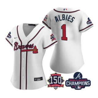 Women's Atlanta Braves Ozzie Albies 2021 World Series Champions Stitched Jersey White