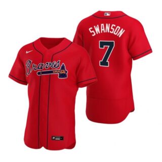 Men's #7 Dansby Swanson Atlanta Braves Flex Base Jersey Red