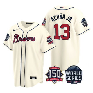 Youth Atlanta Braves Ronald Acuna Jr. 2021 World Series Stitched Jersey Cool Base Cream