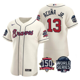Men's Atlanta Braves Ronald Acuna Jr. 2021 World Series Stitched Jersey Flex Base Cream