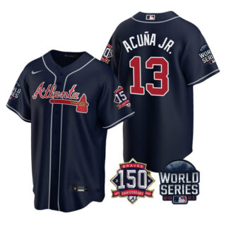 Youth Atlanta Braves Ronald Acuna Jr. 2021 World Series Stitched Jersey Cool Base Navy