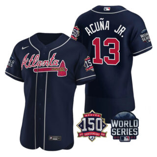 Men's Atlanta Braves Ronald Acuna Jr. 2021 World Series Stitched Jersey Flex Base Navy
