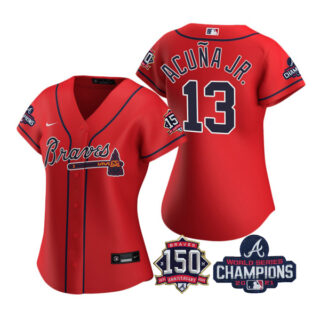Women's Atlanta Braves Ronald Acuna Jr. 2021 World Series Champions Stitched Jersey Red