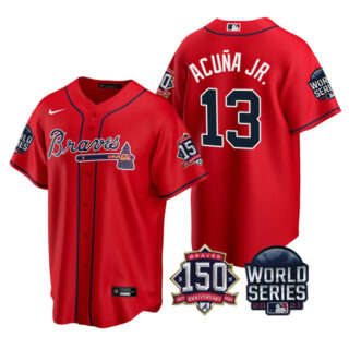 Youth Atlanta Braves Ronald Acuna Jr. 2021 World Series Stitched Jersey Cool Base Red