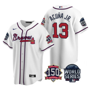 Youth Atlanta Braves Ronald Acuna Jr. 2021 World Series Stitched Jersey Cool Base White Home