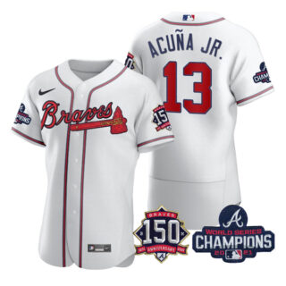Men's Atlanta Braves Ronald Acuna Jr. 2021 World Series Champions Stitched Jersey Flex Base White Home