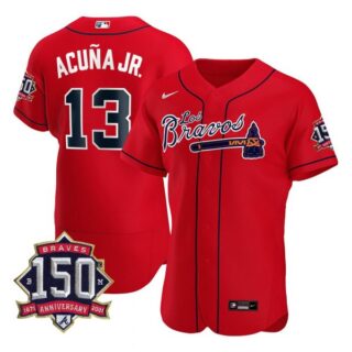 Men's #13 Ronald Acuna Jr. Atlanta Braves Los Bravos Red Stitched Jersey Red