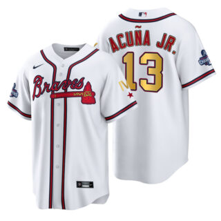 Men's Atlanta Braves Ronald Acuna Jr. 2022 White Gold Program 4-Time World Series Champions Jersey