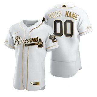 Men's Custom Atlanta Braves Flex Base Jersey White Golden