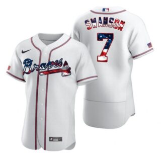 Men's #7 Dansby Swanson Atlanta Braves Flex Base Jersey White Stars