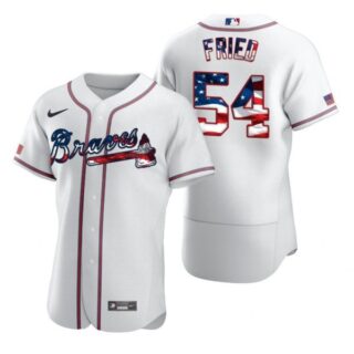 Men's #54 Max Fried Atlanta Braves Flex Base Jersey White Stars