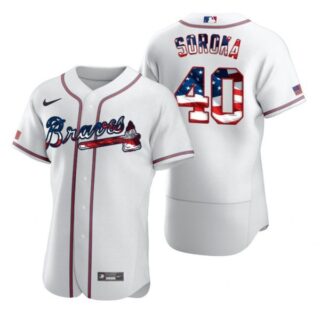 Men's #40 Mike Soroka Atlanta Braves Flex Base Jersey White Stars