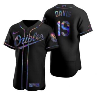 Men's Chris Davis Baltimore Orioles Flex Base Jersey Black Holographic