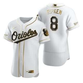Men's Cal Ripken Jr. Baltimore Orioles Flex Base Jersey White Golden