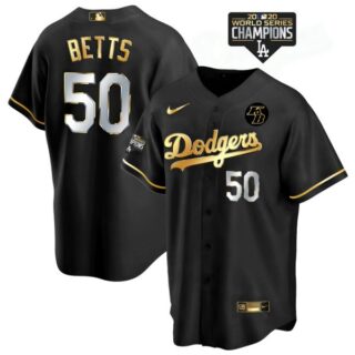 Men's Los Angeles Dodgers Mookie Betts Jersey World Series Champions Special Edition Black Golden