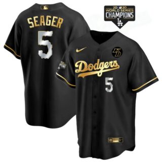 Men's Los Angeles Dodgers Corey Seager Jersey World Series Champions Special Edition Black Golden