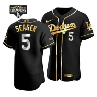Men's Los Angeles Dodgers Corey Seager Jersey World Series Champions Special Edition Black Golden