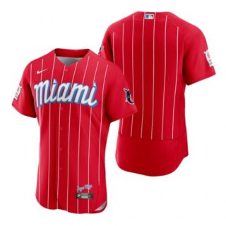 Men's Blank Miami Marlins Flex Base Jersey Red City Connect