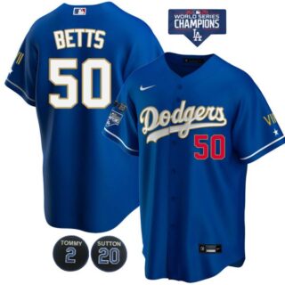 Men's Los Angeles Dodgers Mookie Betts Jersey World Series Champions Special Edition Royal Gold