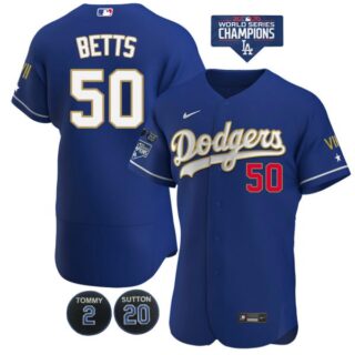 Men's Los Angeles Dodgers Mookie Betts Jersey World Series Champions Special Edition Royal Gold