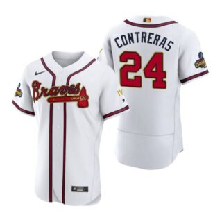 Men's Flex Base Atlanta Braves William Contreras 2022 Gold Program White Stitched Jersey