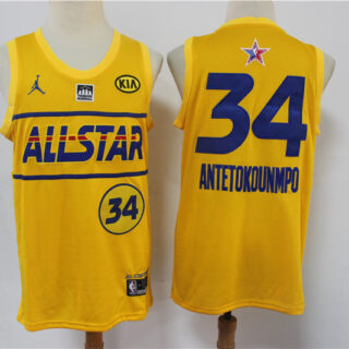 bucks 34 Giannis Antetokounmpo 2021 All Star Game Yellow Swingman Jersey