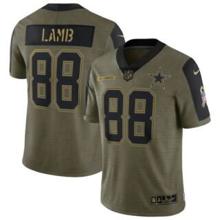 Men's #88 CeeDee Lamb Dallas Cowboys Olive 2021 Salute To Service Limited Jersey