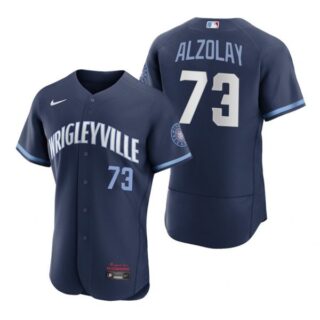 Men's - Flex Base Chicago Cubs Adbert Alzolay City Connect Wrigleyville Jersey Navy Stitched