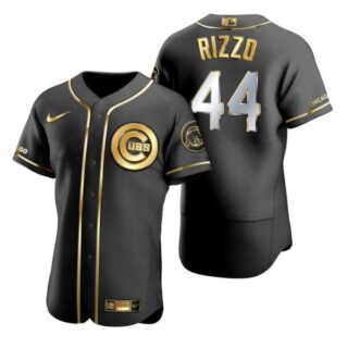 Men's Anthony Rizzo Chicago Cubs Flex Base Jersey Black Golden